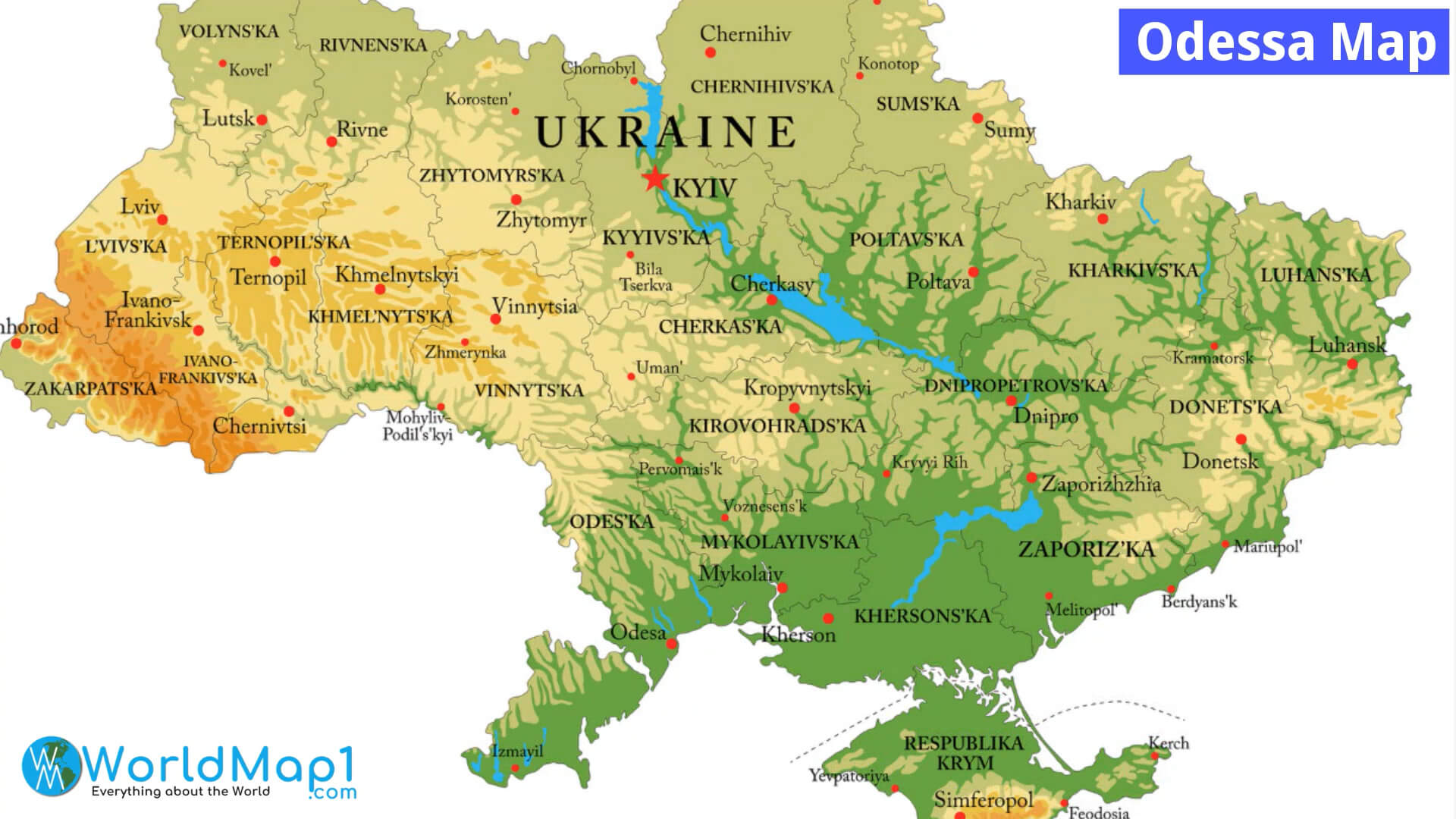 Physical Map of Ukraine
